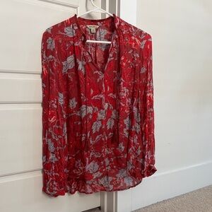 Lucky Brand Red and Blue Leaf Print Blouse